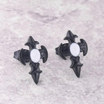 Mens Gothic Body Jewelry Stud Fleur de Lis Accent Black Opal Surgical Steel Tragus Piercing Silver Stud Man Gift for Him Alternative Jewelry