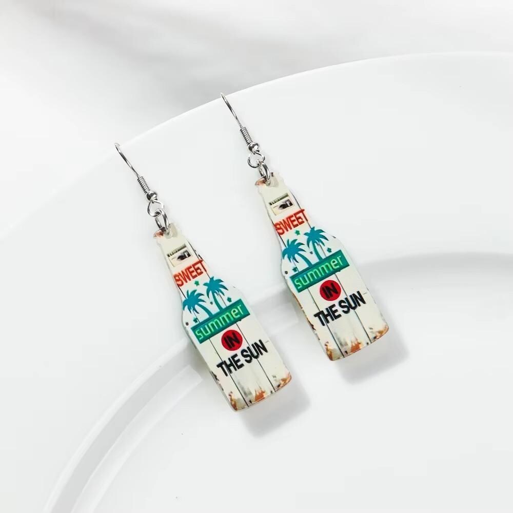 Summer Vacation Beer Bottle Acrylic Earrings - Cute Funny Drop Earrings for Women, Beach Accessory, Gift Idea, Free Shipping