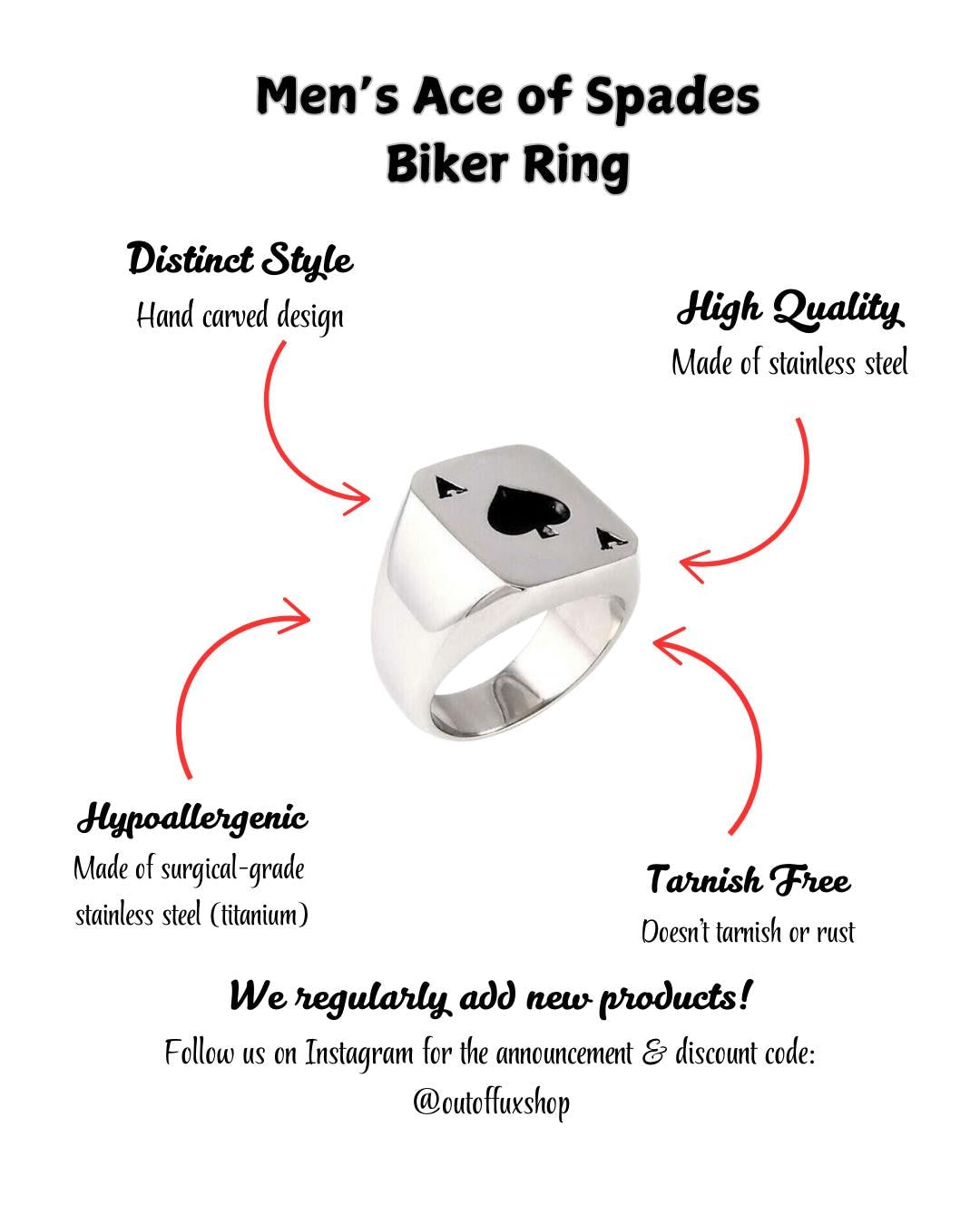 Titanium Biker Ring Men’s Ace of Spades Motorcycle Ring Durable Heavy Duty Harley Davidson Biker Aces Jewelry Fast Free Shipping