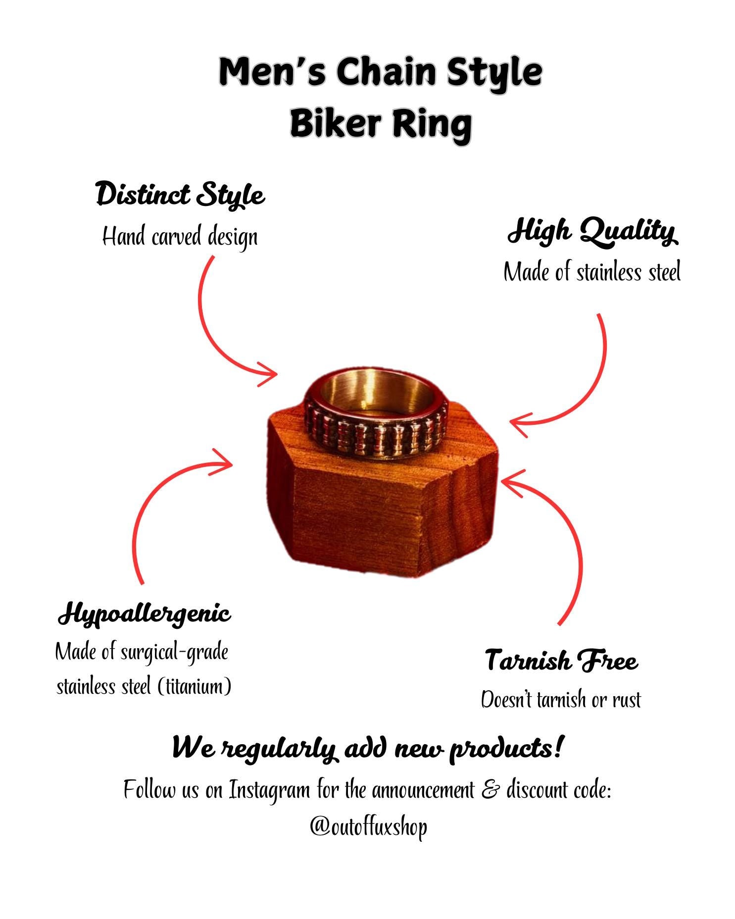 Titanium Chain Link Biker Ring for Men – Durable Tarnish-Free Harley Davidson Style Guys Rings, Dads Gift