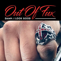 Gothic Red Stone Cross Stainless Steel Ring with Red Cubic Zirconia Stones - Biker Mens Motorcycle Ring