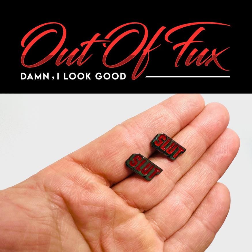 SLUT Red Sparkle Earrings - Funny Gift for Her, Stainless Steel Metal Earrings, Bachelorette Party Jewelry, Free Shipping