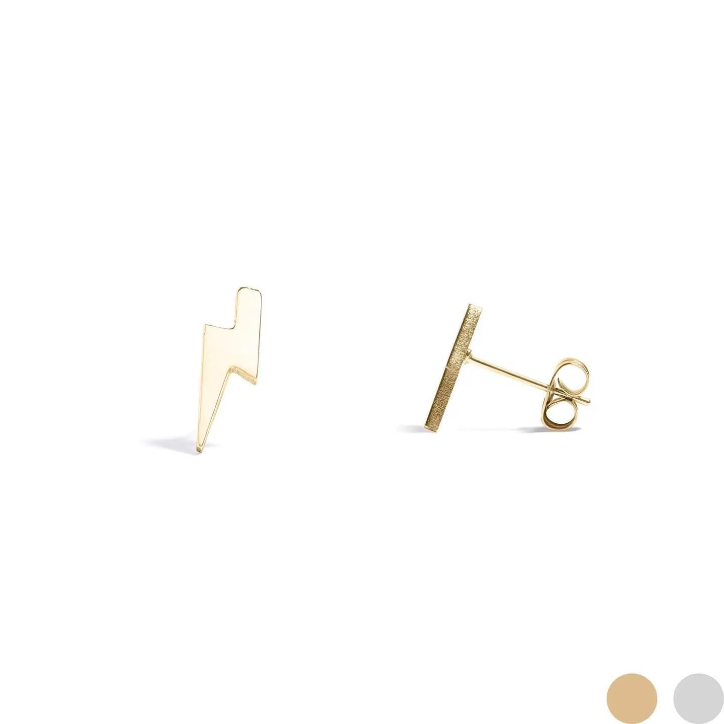 Lightning Bolt 18K Stud Post Earrings - Pretty Stud Earrings for Her - Dainty and Small - High Quality