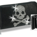 Black Alternative Wallet Premium Leather Construction Gothic Style Collection Biker Fashion Accessory Metal Accent Details Card Organization System Interior Zipper Storage Multiple Currency Compartments Fashion Statement Piece Daily Carry