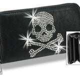 Black Alternative Wallet Premium Leather Construction Gothic Style Collection Biker Fashion Accessory Metal Accent Details Card Organization System Interior Zipper Storage Multiple Currency Compartments Fashion Statement Piece Daily Carry