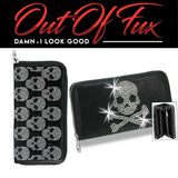 Gothic Leather Wallet Black Alternative Fashion Biker Style Accessory Rock Fashion Collection Metal Accent Design Premium Card Storage Zipper Pocket Organization Multiple Currency Slots Interior Divider Elegant Silver Embellishments Daily