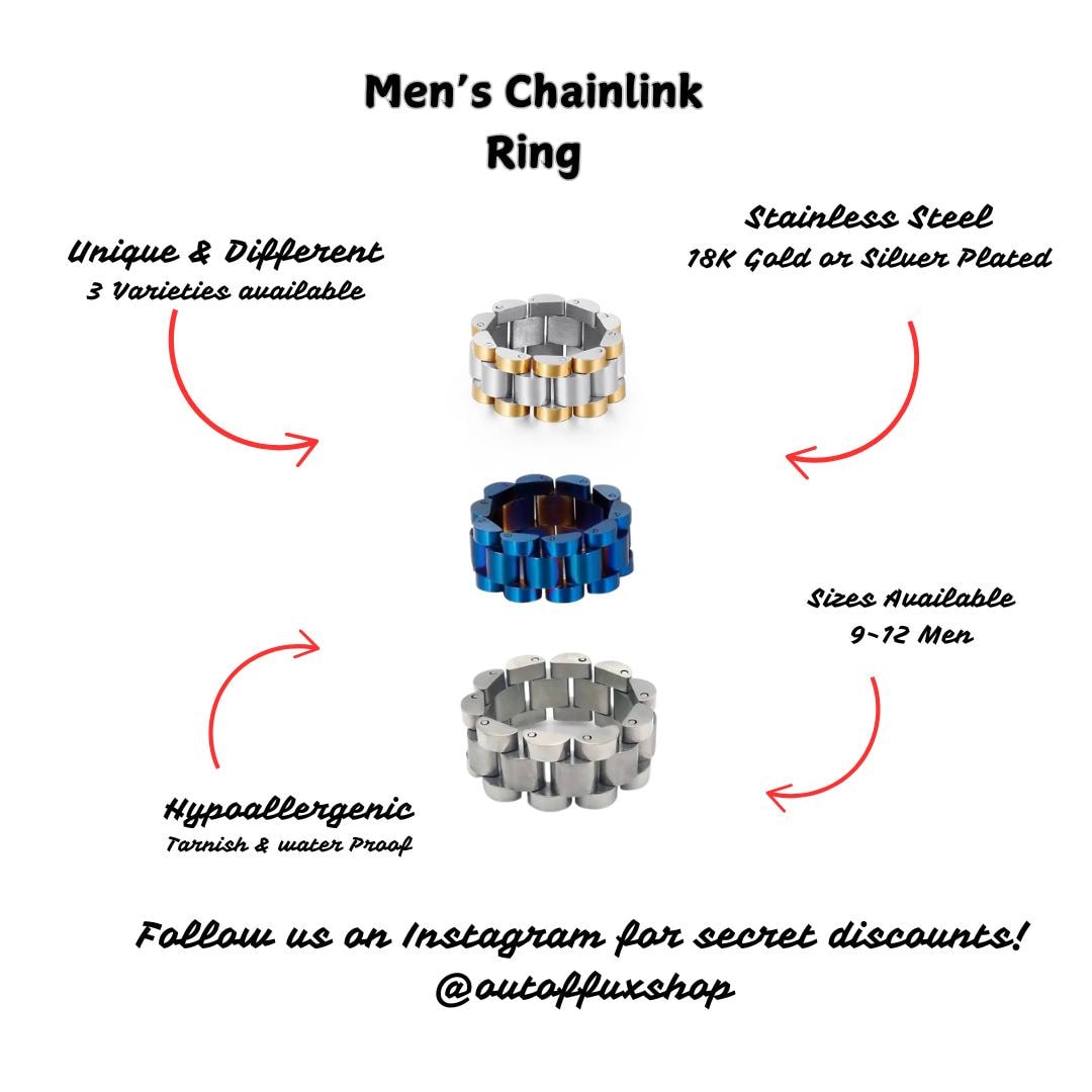Stainless Steel Ring Design Modern Industrial Style Band Men Fashion Jewelry Chain Design Metal Band Statement Piece Masculine Ring Bold