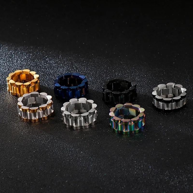 Stainless Steel Ring Design Modern Industrial Style Band Men Fashion Jewelry Chain Design Metal Band Statement Piece Masculine Ring Bold
