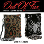 Leopard Print Crossbody Bag Chain Strap Design Phone Holder Case Rhinestone Detail Fashion Statement Evening Wear Essential Small Compact Size Interior Storage Pockets Zipper Closure Faux Leather Construction Sparkly Accent Details Stylish