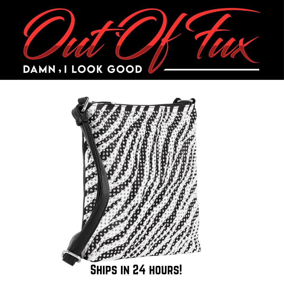 Zebra Print Rhinestone Crossbody Bag: Faux Leather Chain Handbag