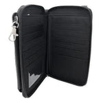 Storage Solution Wallet Gothic Style Design Black Leather Construction Rhinestone Skull Pattern Alternative Fashion Statement Card Organization System Phone Storage Pocket Quilted Details Metal Accents Biker Fashion Essential Dark Aesthetic