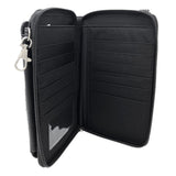 Leather Skull Crossbody Wallet: Goth Biker Purse with Rhinestones and Studs