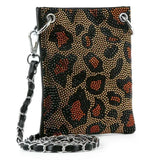 Fashion Forward Crossbody Bag Animal Print Design Phone Storage Essential Chain Strap Detail Rhinestone Accent Pattern Evening Style Statement Compact Size Construction Interior Organization Zipper Security Stylish Party Ready Accessory