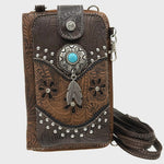 Tooled Leather Crossbody Bag for Women: Western Phone Holder Purse with Card Clots and Cowgirl Motif