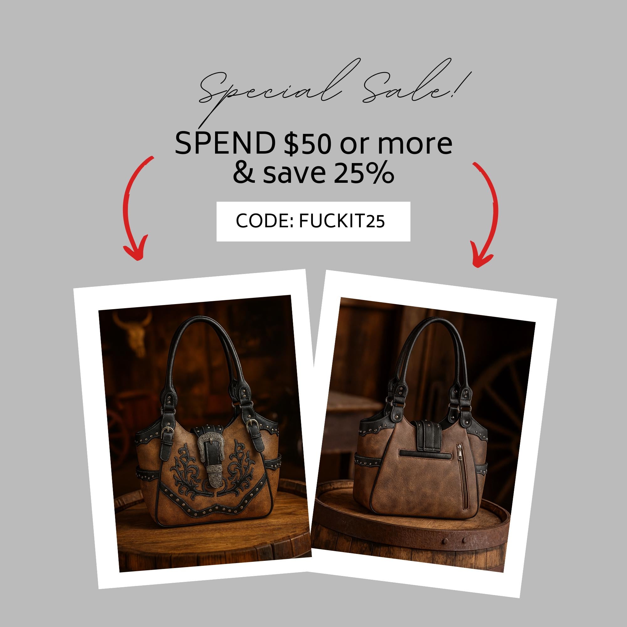 Brown & Black Western Handbag: Handmade Everyday Cowgirl Purse with Buckle and Dual Straps