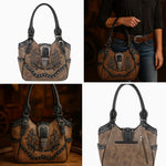 Brown & Black Western Handbag: Handmade Everyday Cowgirl Purse with Buckle and Dual Straps