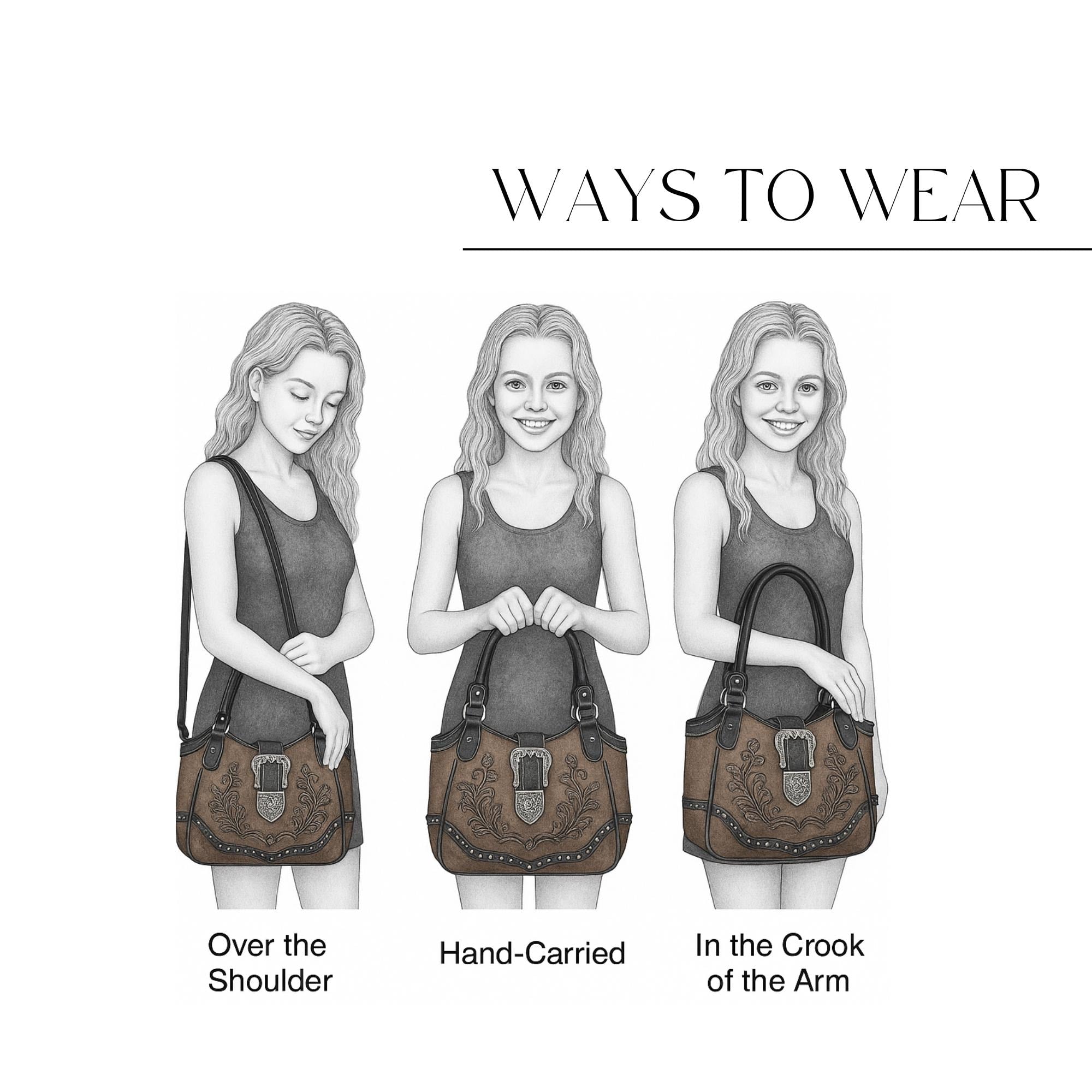 Brown & Black Western Handbag: Handmade Everyday Cowgirl Purse with Buckle and Dual Straps