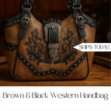 Brown & Black Western Handbag: Handmade Everyday Cowgirl Purse with Buckle and Dual Straps