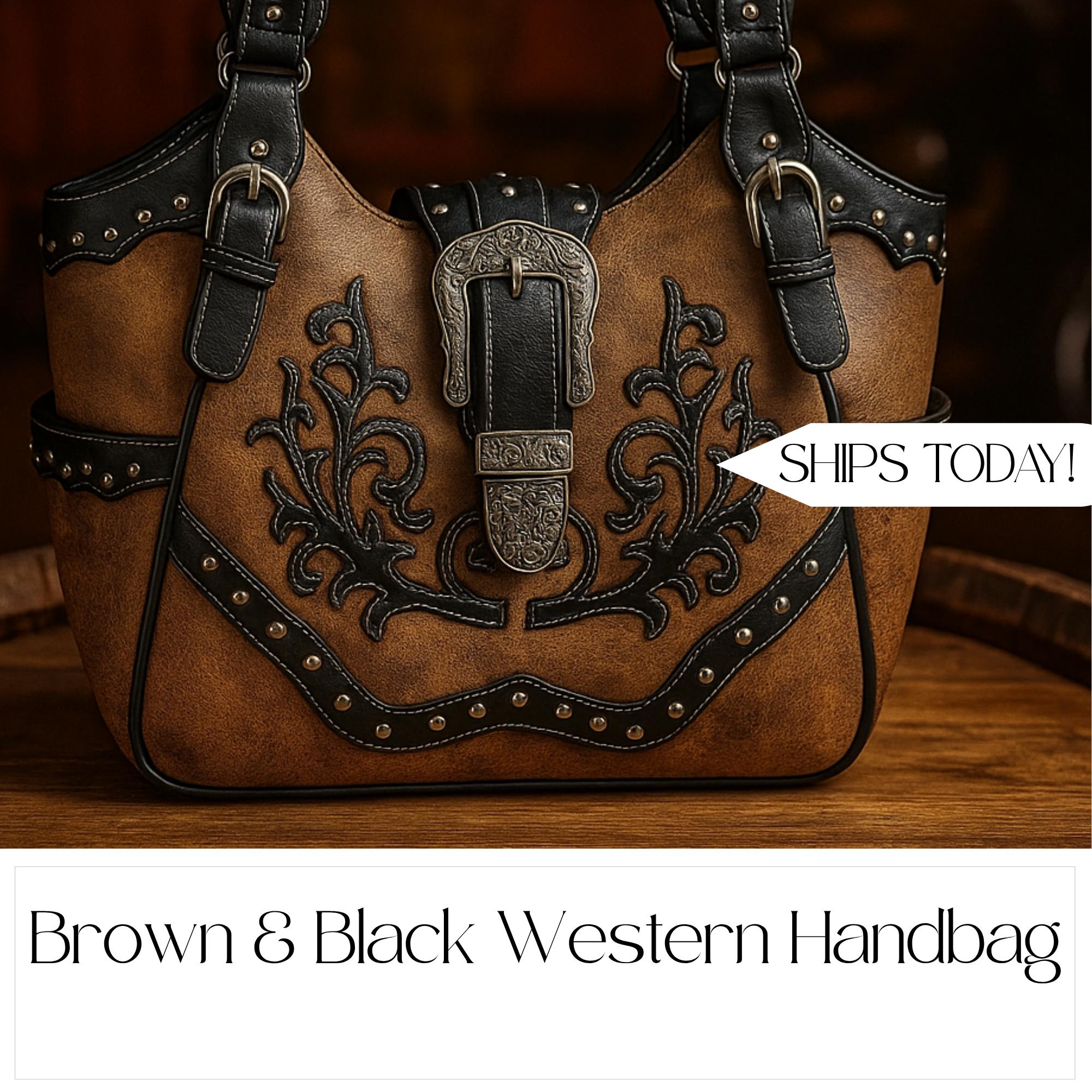 Brown & Black Western Handbag: Handmade Everyday Cowgirl Purse with Buckle and Dual Straps