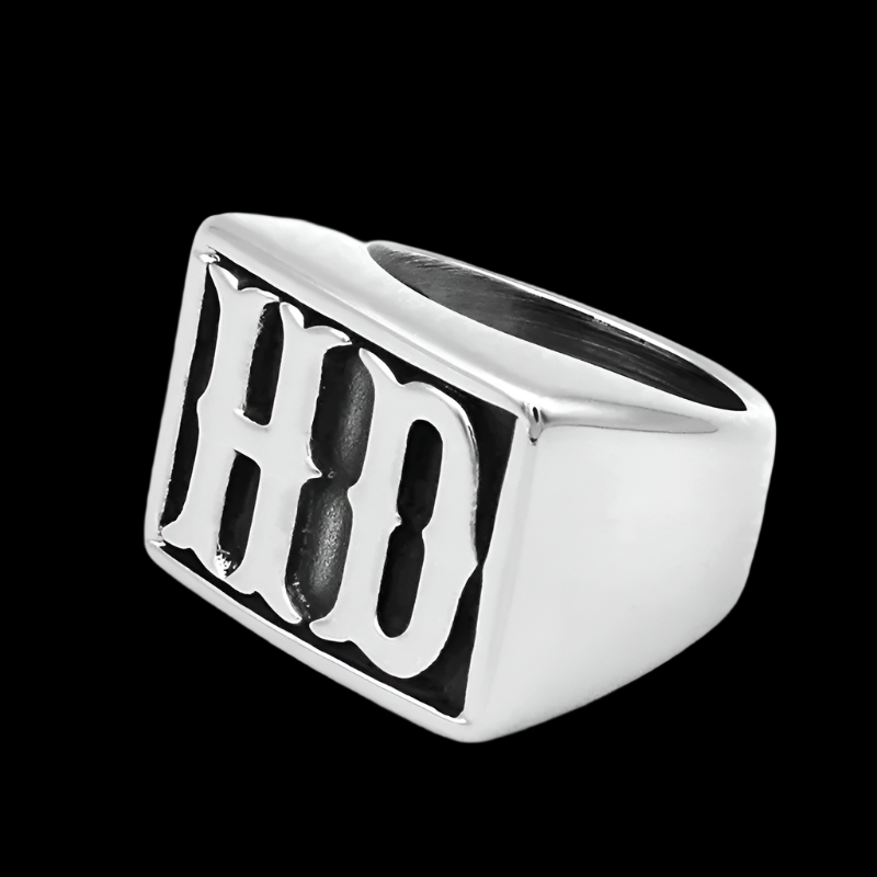 Men's Silver Gold Motorcycle Ring with HD MC Details in Gold Silver Dark Silver