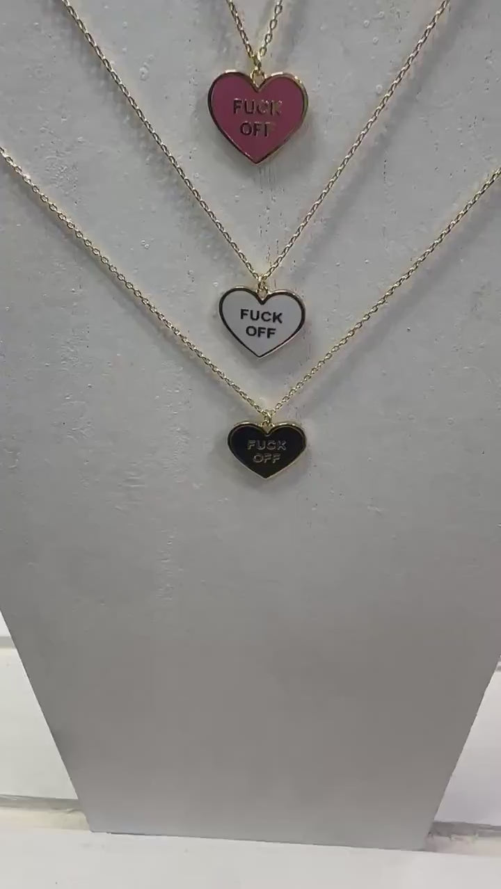 Fuck Off Candy Heart Charm Necklace - Brass Pendant 16" Chain Multiple Colors Gifts for Women Womens Jewelry Fast Free Shipping Valentines