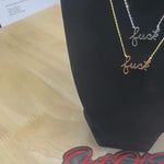 Fuck Script Necklace in Silver - 18K Gold Stainless Steel 16" Bachelorette Party Gift - Inappropriate Swear Word Jewelry Charm Minimalist