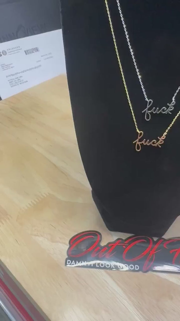 Fuck Script Necklace in Silver - 18K Gold Stainless Steel 16" Bachelorette Party Gift - Inappropriate Swear Word Jewelry Charm Minimalist