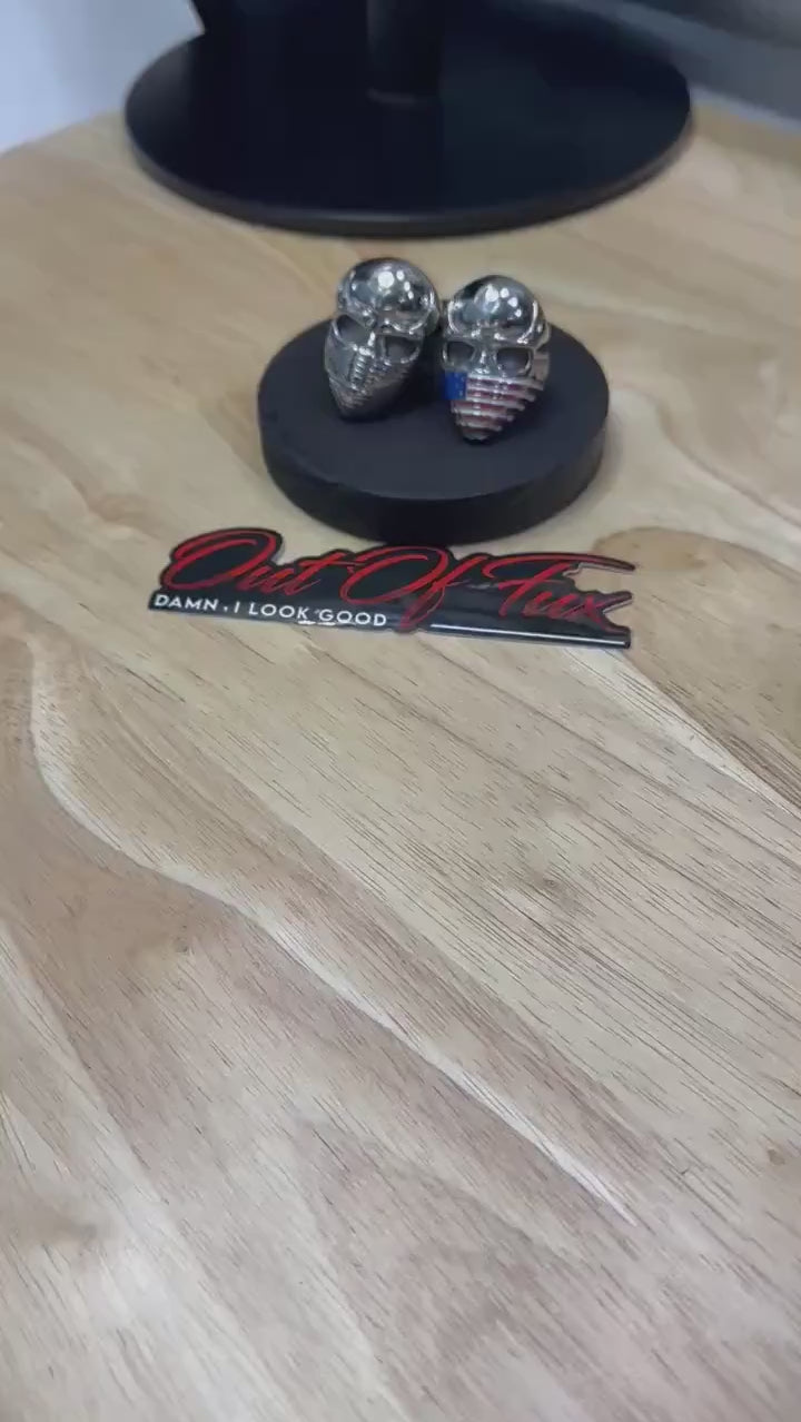 Mens Skull Ring - Biker Flag Bandana Ring, Titanium Automotive Gift for Him, Fast Free Shipping, Harley Davidson Style American Flag Gift