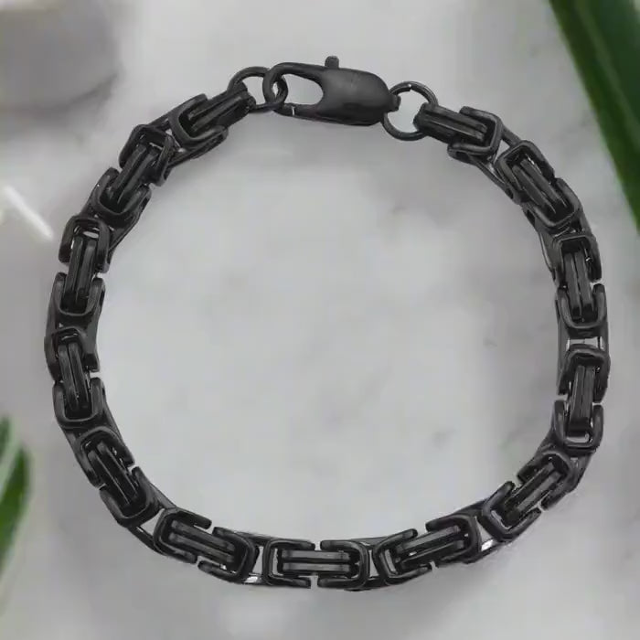 Mens Black Byzantine Bracelet - High Quality Durable Biker Gift, Punk & Rock Style, Bold Design, Fast Free Shipping