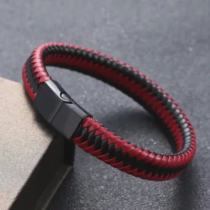 Biker Leather Bracelet for Men - Black Motorcycle Band, Male Jewelry, Dad Birthday Gift, Stylish Leather Accessory - Fast Free Shipping
