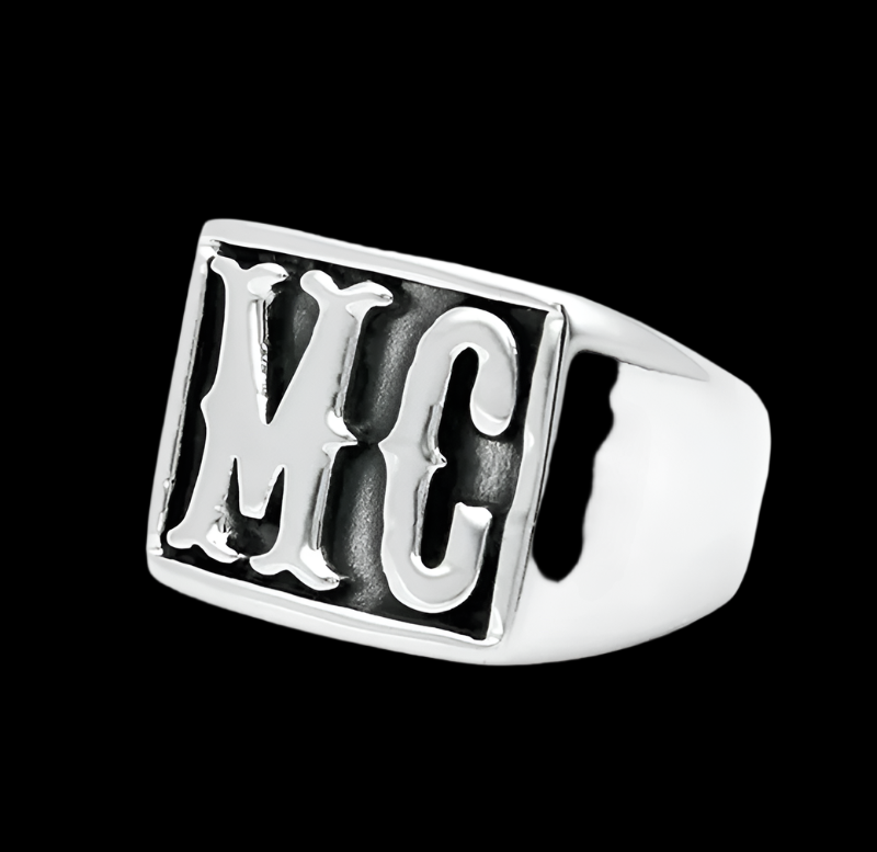 Men's Silver Gold Motorcycle Ring with HD MC Details in Gold Silver Dark Silver